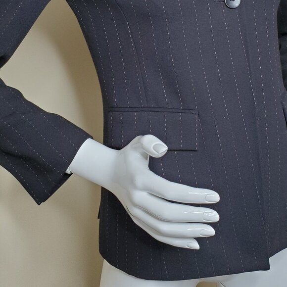 Mastina Black One Button Blazer with Brown Stitching SZ 4 - Picture 7 of 8